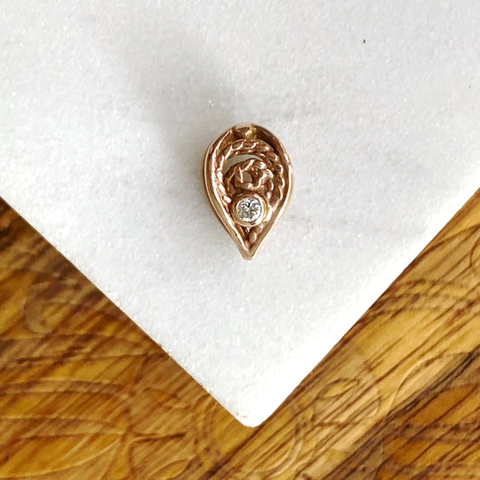 Leaf Bead Slider Charm, 14k rose Gold w/ Natural Diamond