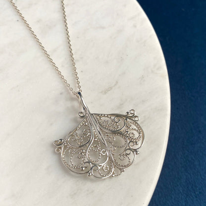 Ginkgo Leaf Silver Filigree Pendant