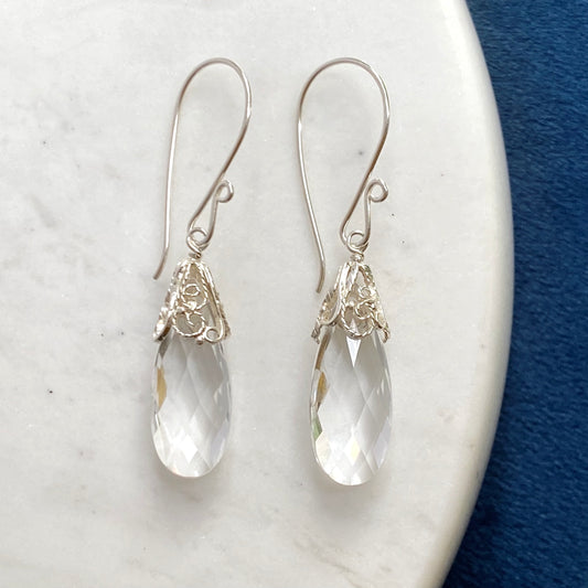 Teardrop Prism Silver Filigree Earrings