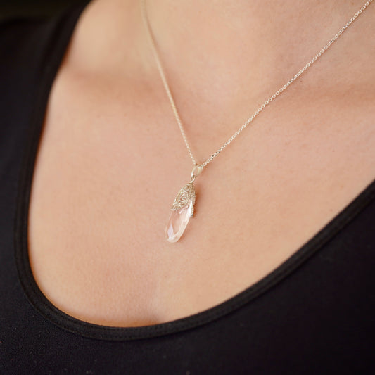 Teardrop Prism Silver Filigree Pendant