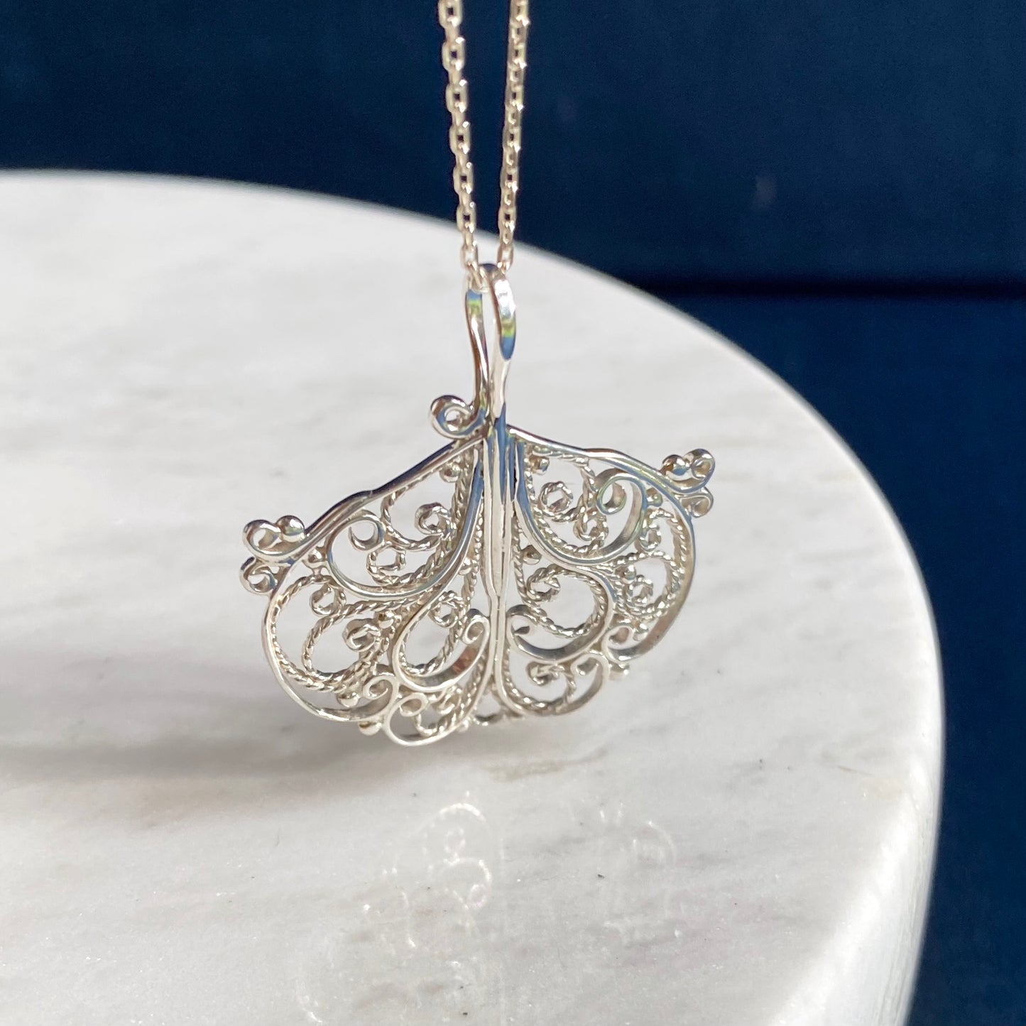 Ginkgo Leaf Silver Filigree Pendant