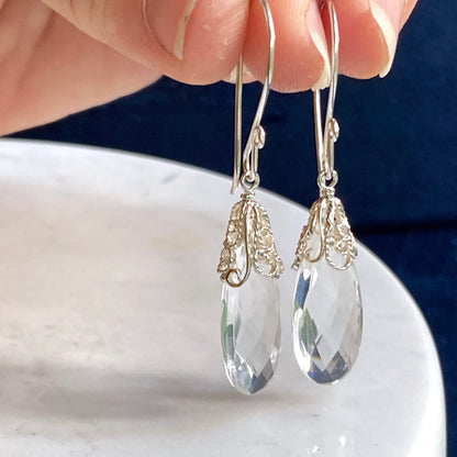 Teardrop Prism Silver Filigree Earrings