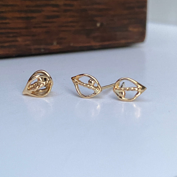 Baby Leaflet Stud Earrings, Silver/14kr/18ky Gold
