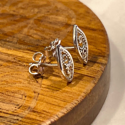 Filigree Leaf Stud Earrings Silver