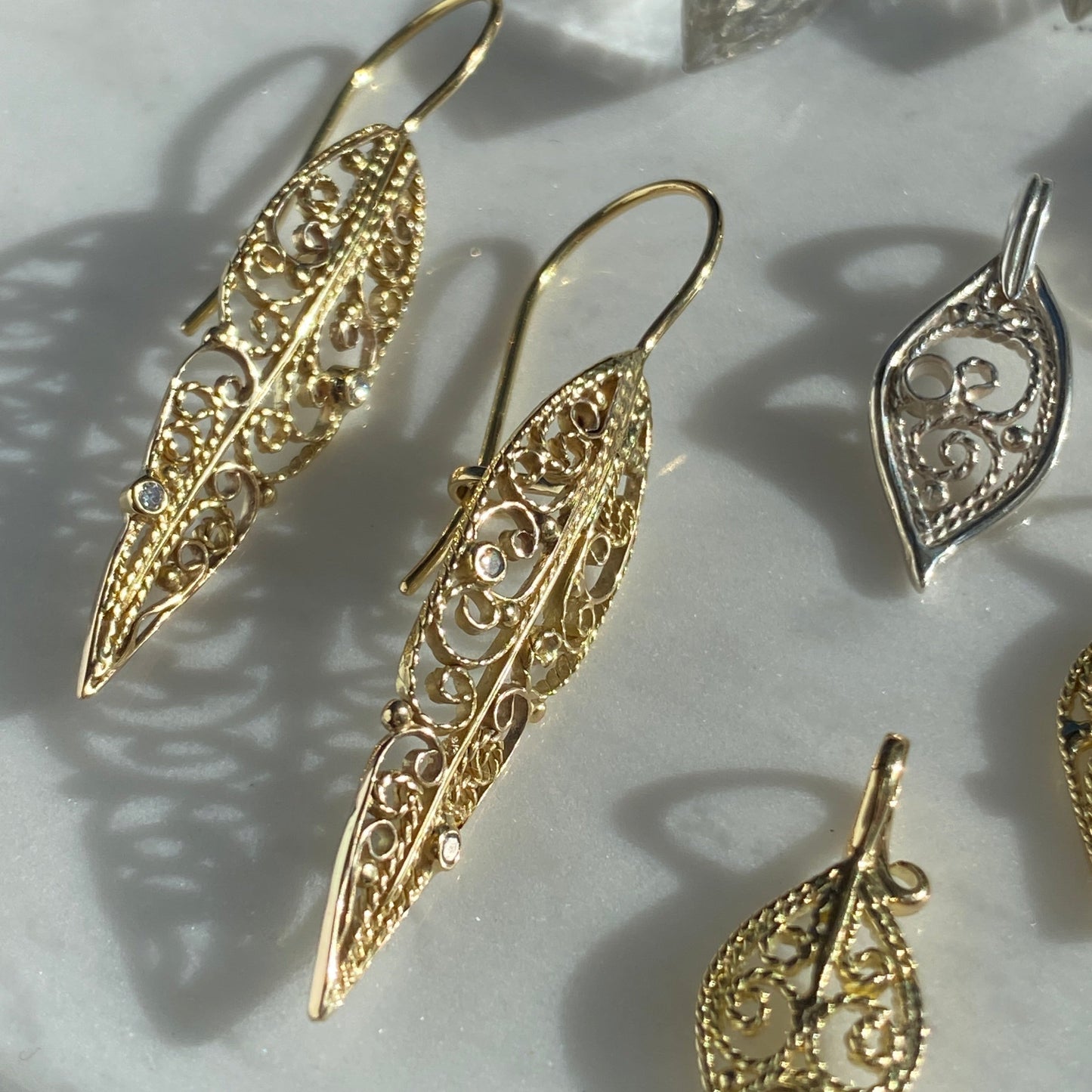 Vining Gold Filigree Diamond Earrings