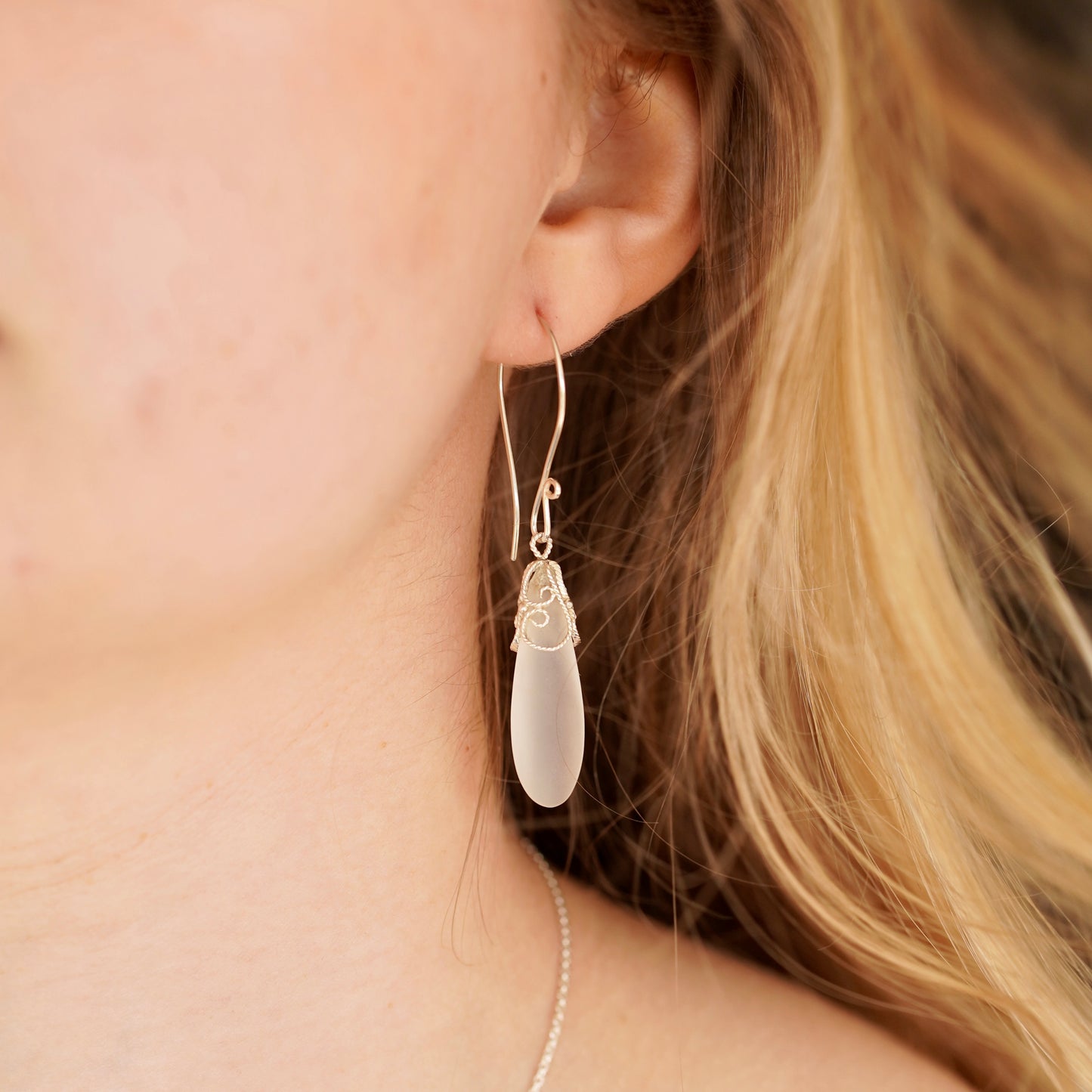 Frosted Quartz Teardrop Filigree Earrings