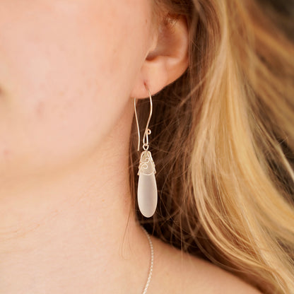 Frosted Quartz Teardrop Filigree Earrings