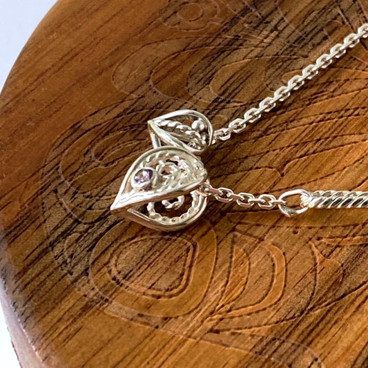 Leaf Bead Slider Charm Silver w/ Amethyst