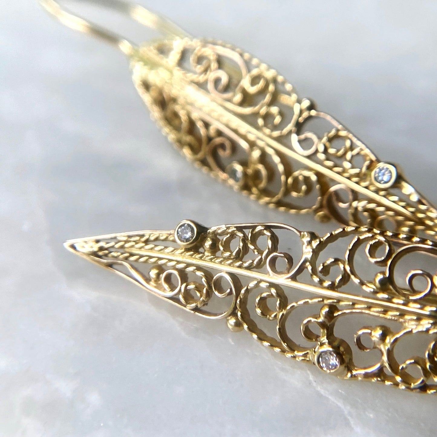 Vining Gold Filigree Diamond Earrings