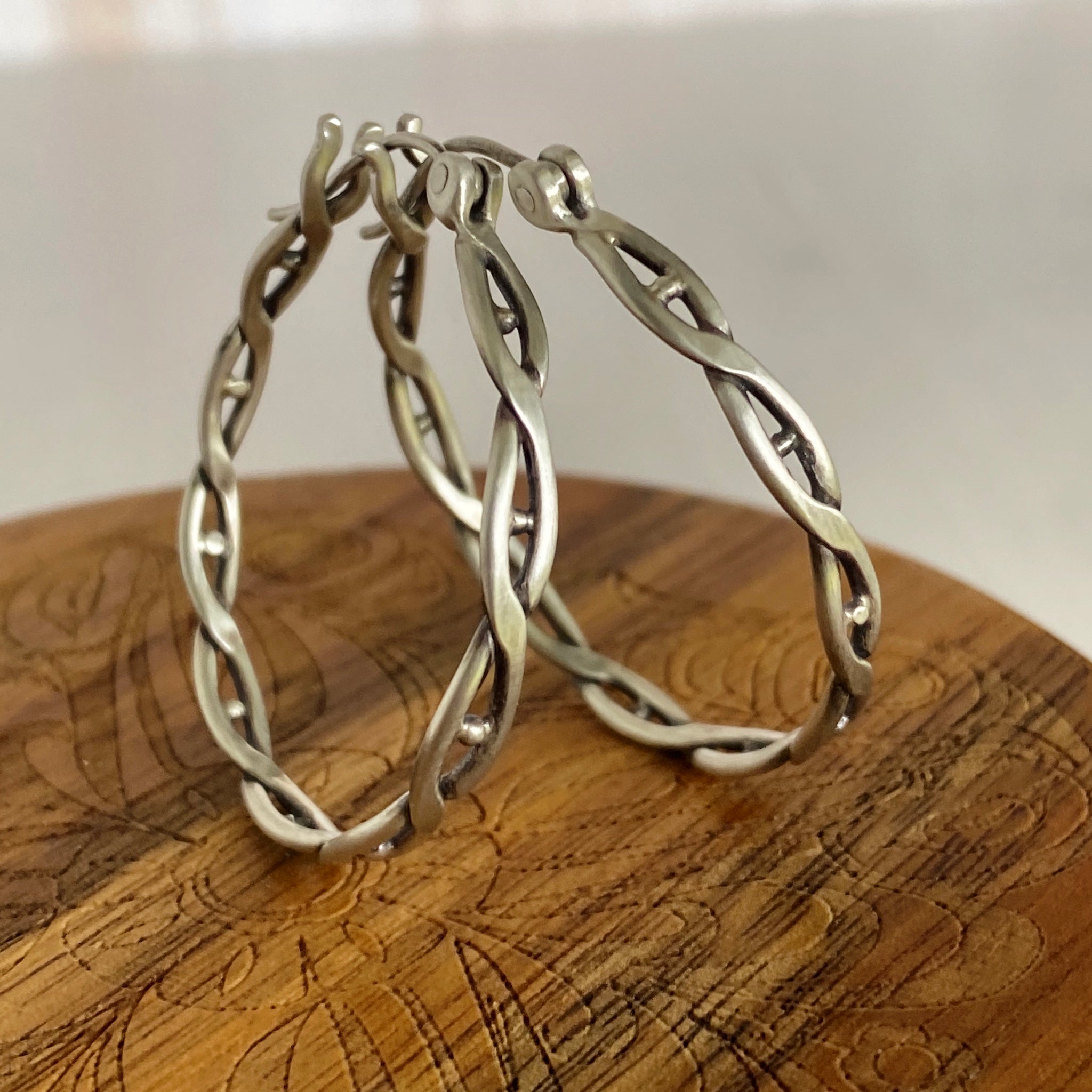 Helix Twisted Silver Hoop Earrings