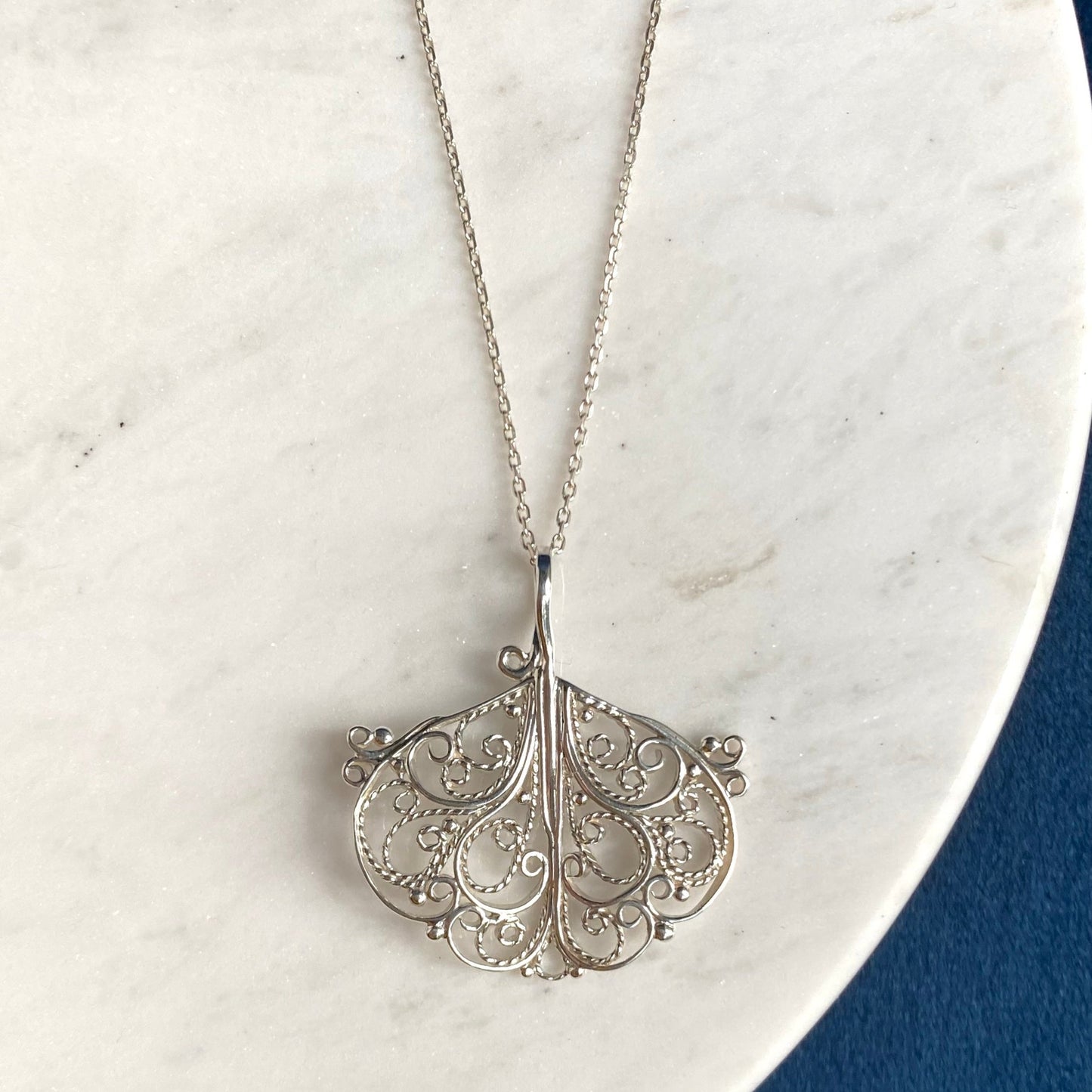 Ginkgo Leaf Silver Filigree Pendant