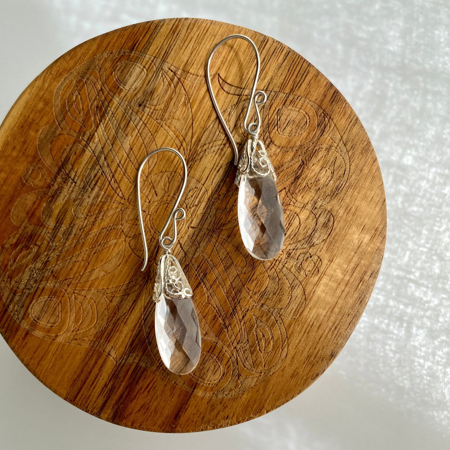 Teardrop Prism Silver Filigree Earrings