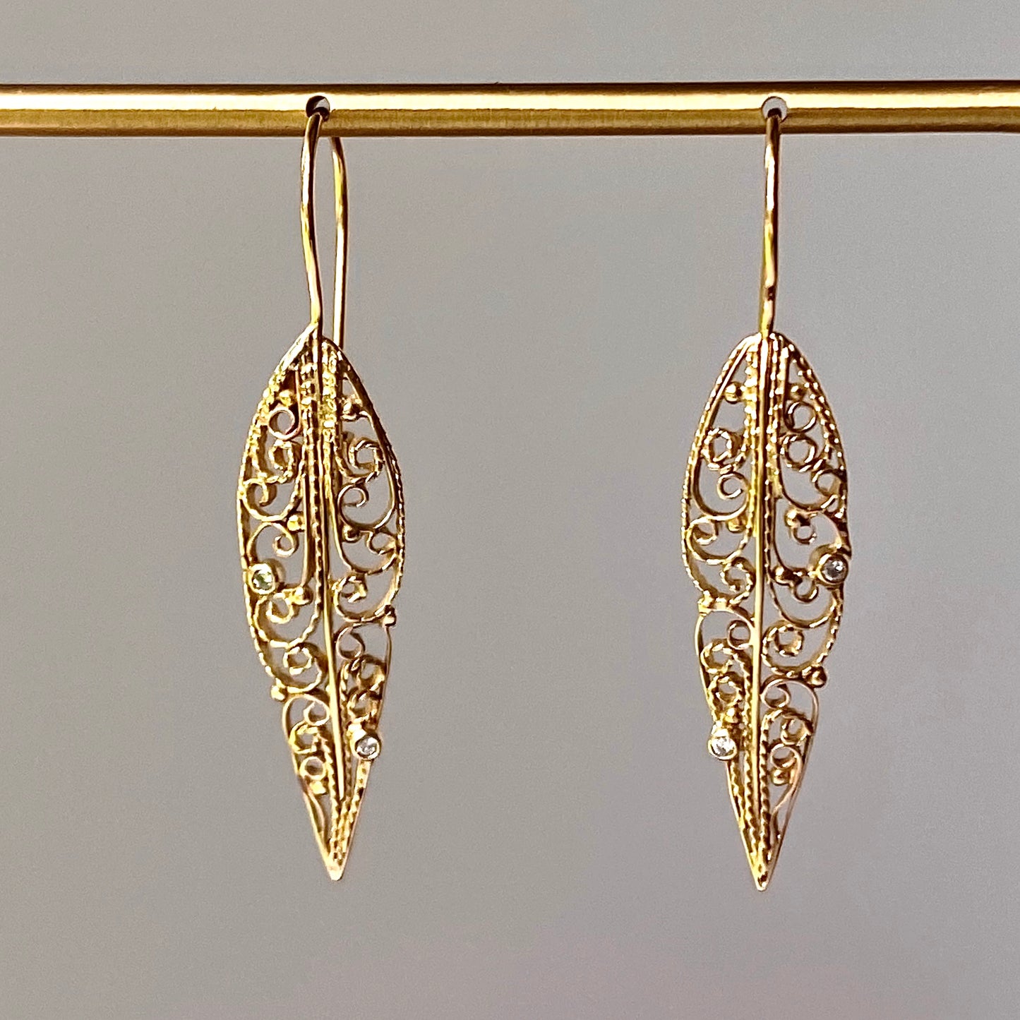 Vining Gold Filigree Diamond Earrings