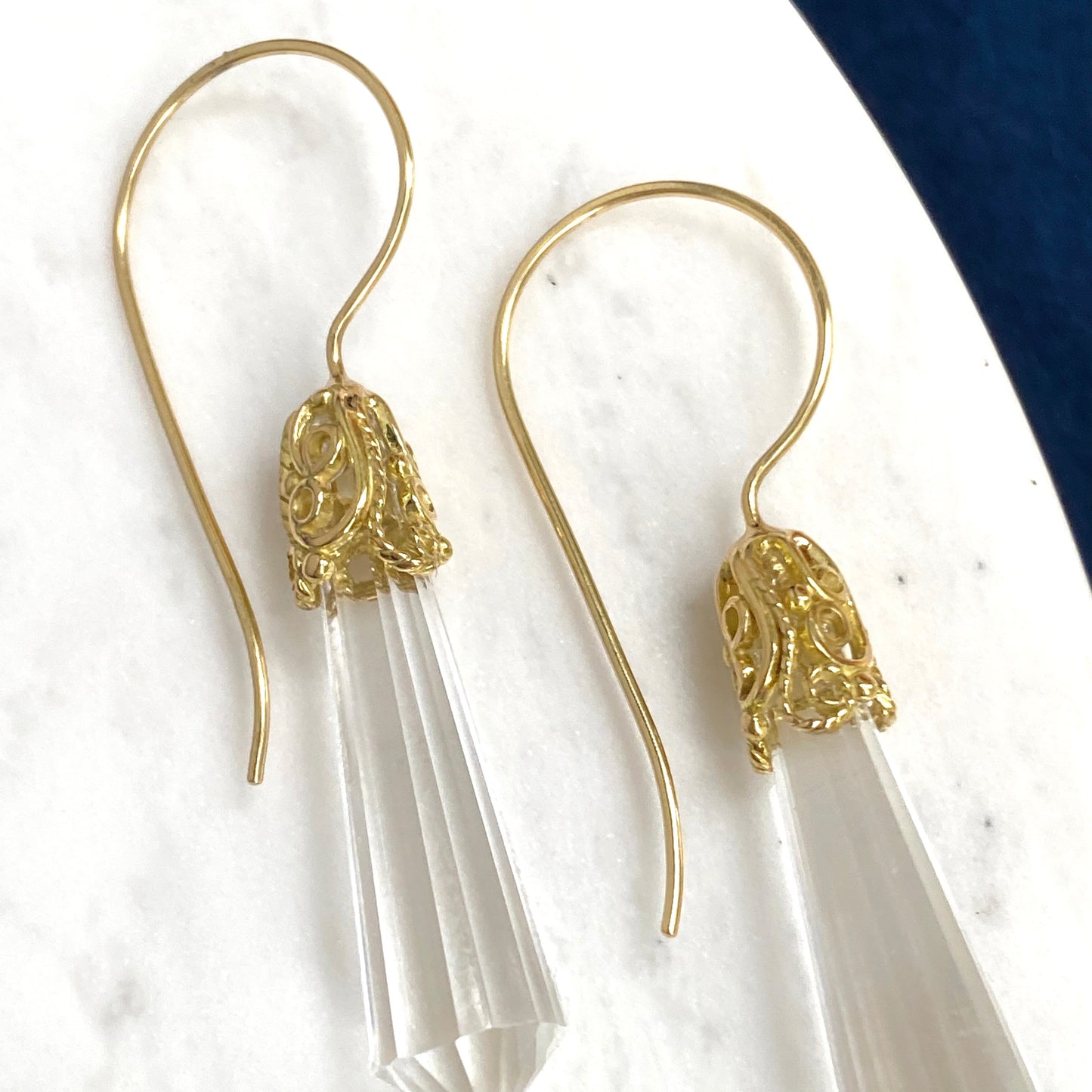 Cylinder Prism Gold Filigree Earrings