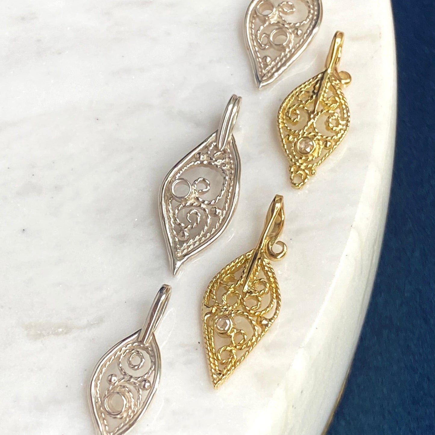 Gold Filigree Leaf Charms