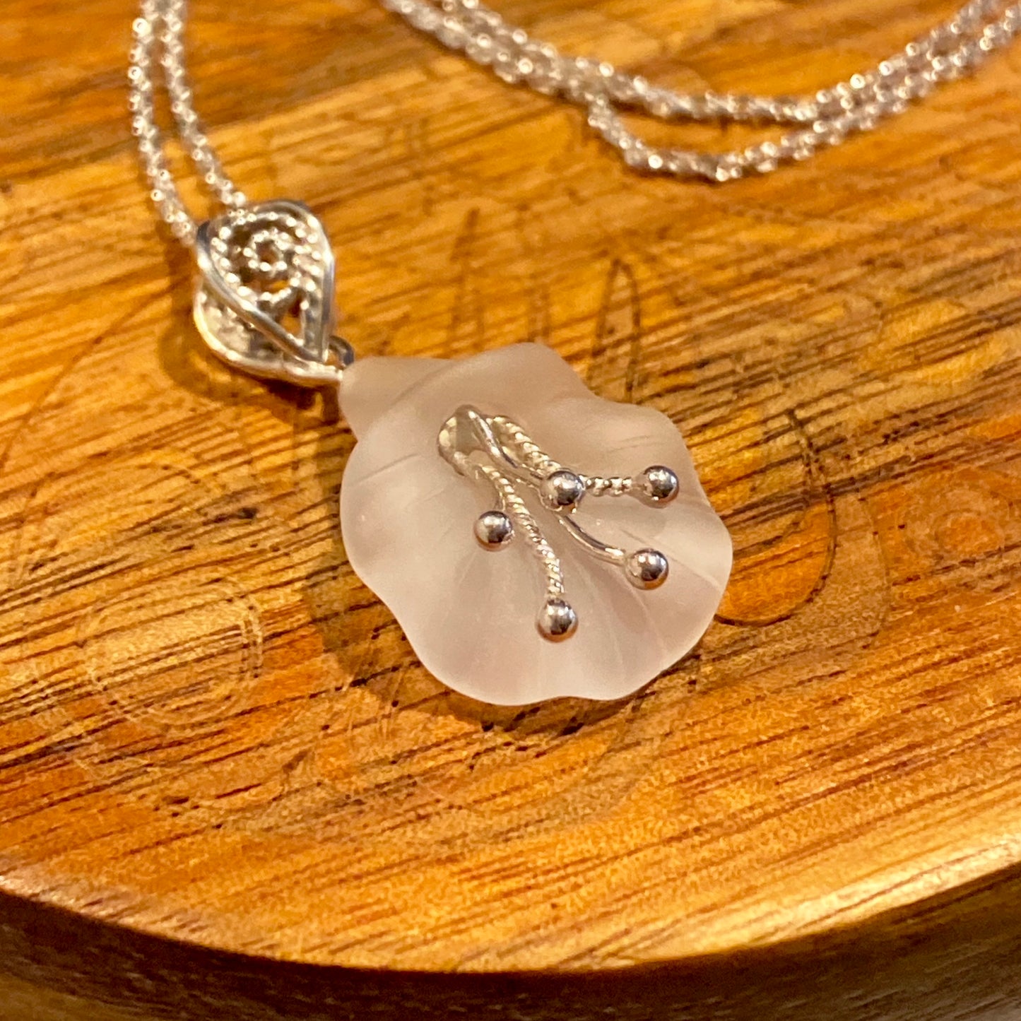 Handcarved Bellflower Pendant Silver