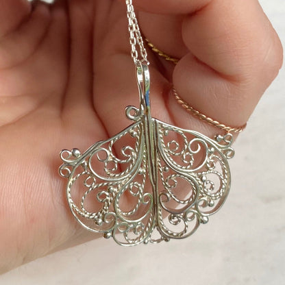 Ginkgo Leaf Silver Filigree Pendant