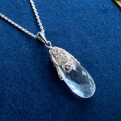 Teardrop Prism Silver Filigree Pendant