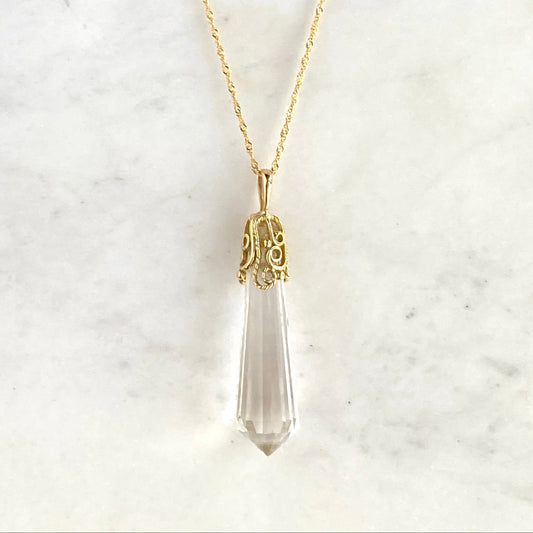 Quartz Prism Filigree Pendant
