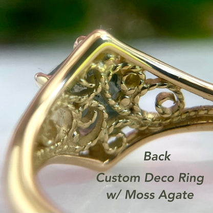 "Deco" Split Knife-Edge Chevron Filigree Ring 18k