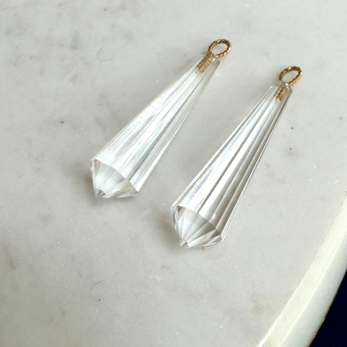 Quartz Crystal Cylinder Earring Dangles 18k