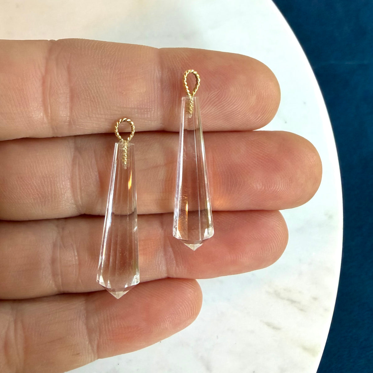 Quartz Crystal Cylinder Earring Dangles 18k