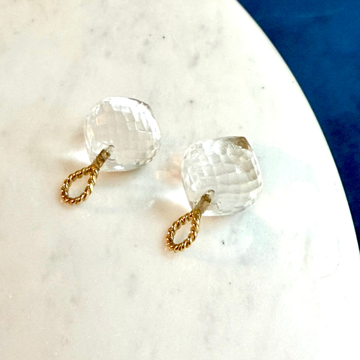 Quartz Crystal Onion Earring Dangles 18k