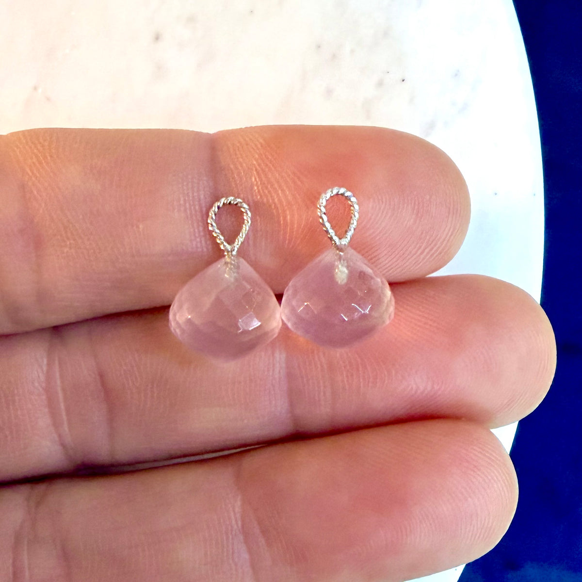 Rose Quartz Onion Earring Dangles-940 Silver