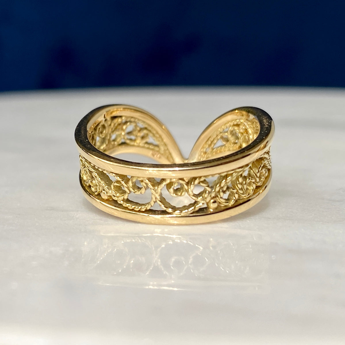 "Wishband" Wishbone Filigree Ring Band