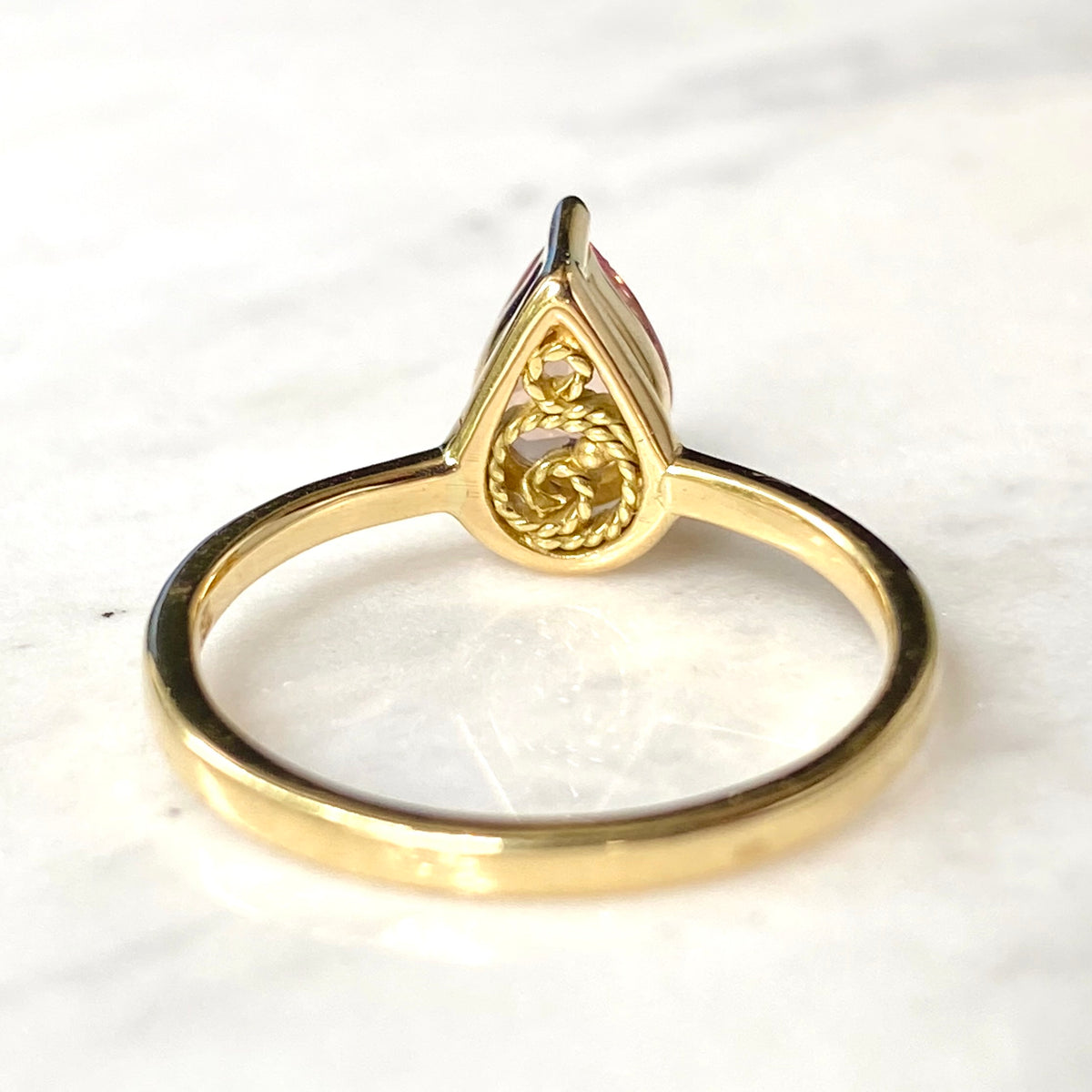 Pear Lotus Garnet "Skylight" Filigree Ring 18k