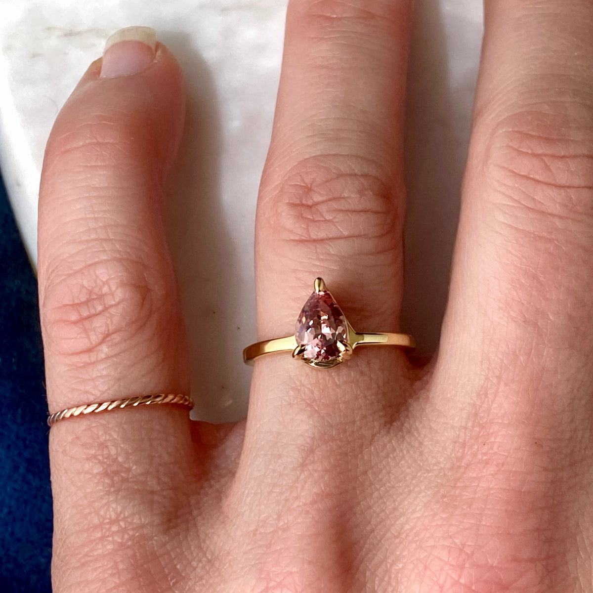 Pear Lotus Garnet "Skylight" Filigree Ring 18k