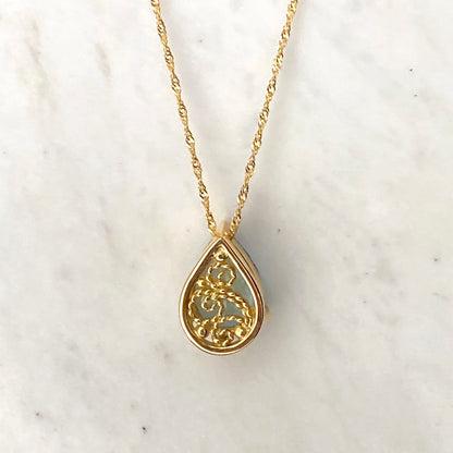 Aquamarine Teardrop Filigree Skylight Pendant 18k