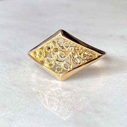 "Deco" Split Knife-Edge Chevron Filigree Ring 18k