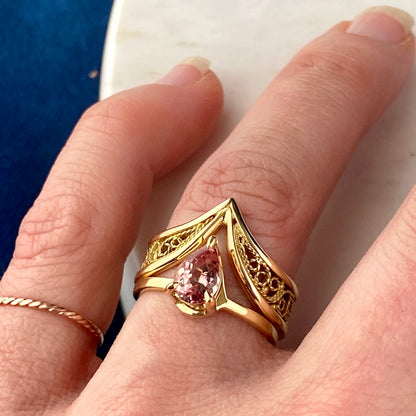 Pear Lotus Garnet "Skylight" Filigree Ring 18k