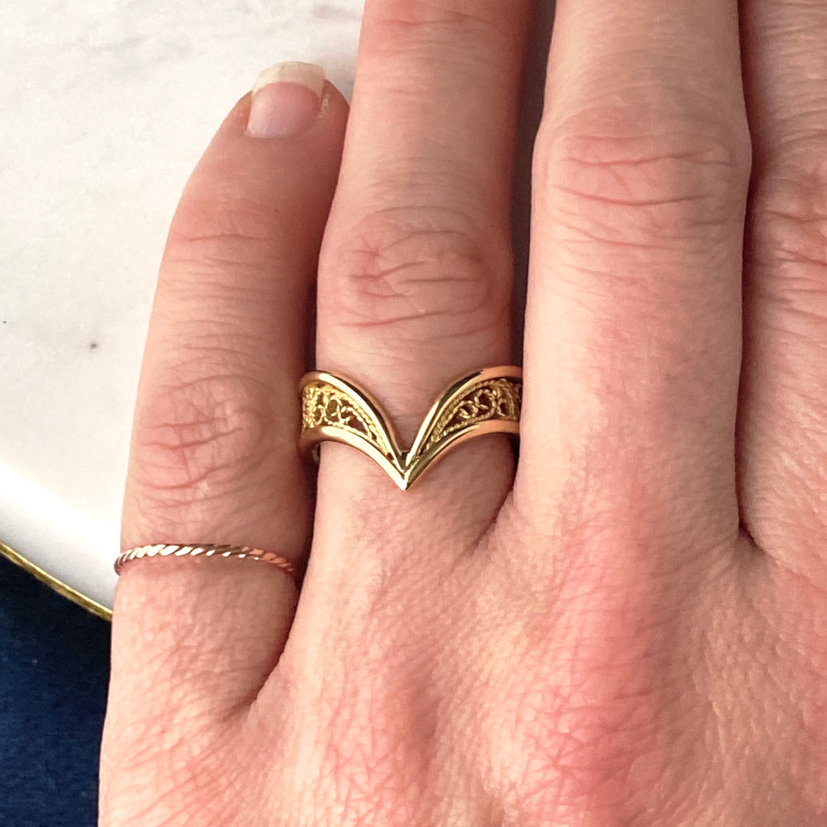 "Wishband" Wishbone Filigree Ring Band