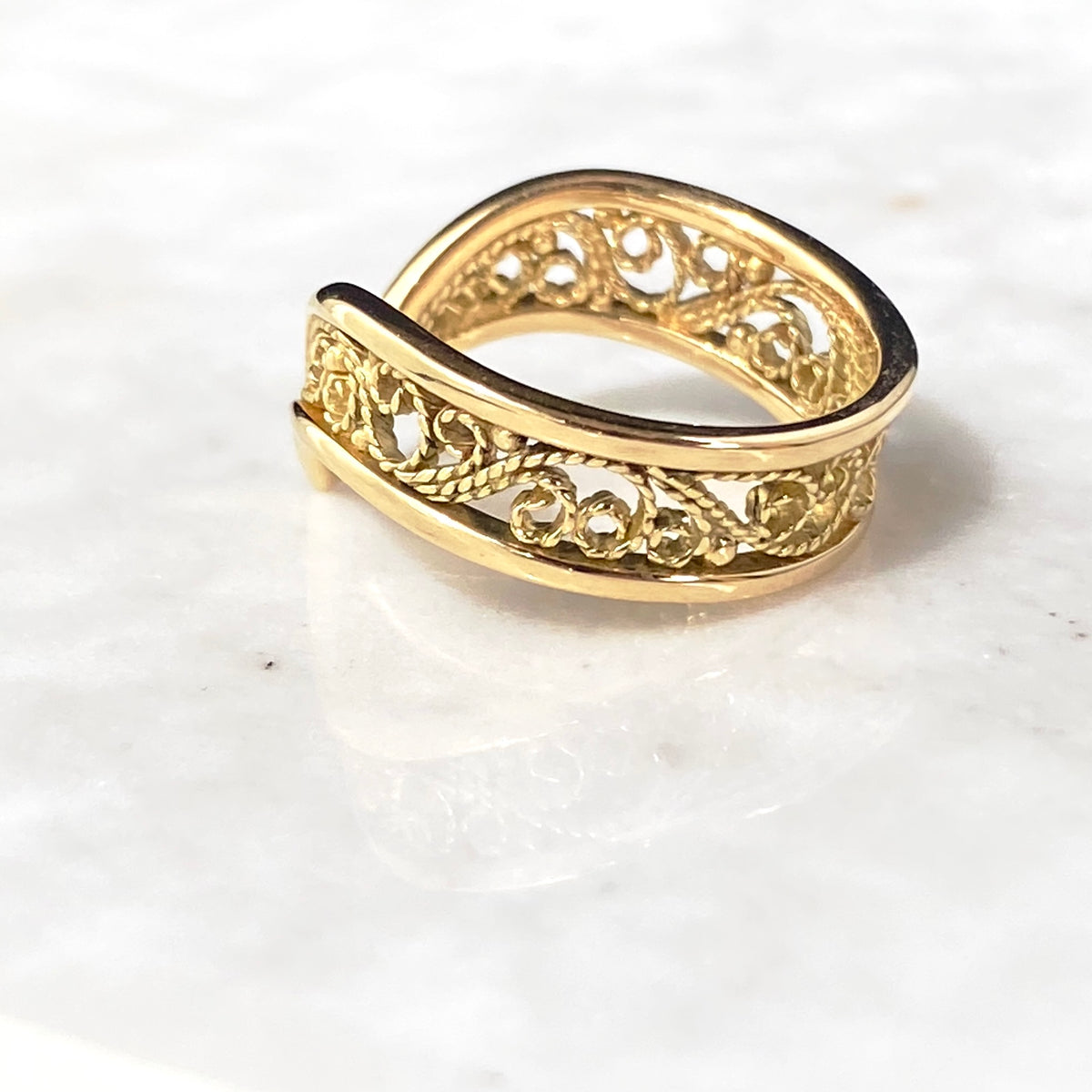"Wishband" Wishbone Filigree Ring Band