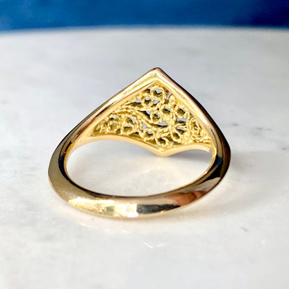 "Deco" Split Knife-Edge Chevron Filigree Ring 18k