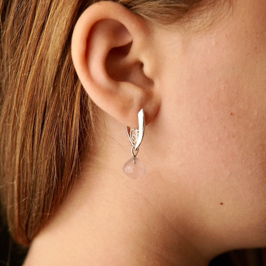 Rose Quartz Onion Earring Dangles-940 Silver