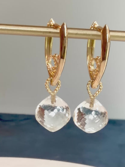 Quartz Crystal Onion Earring Dangles 18k