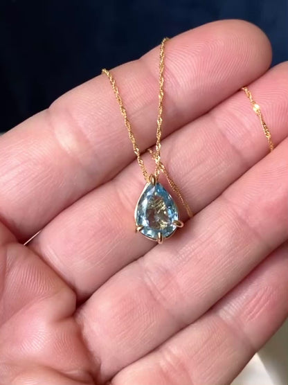 Aquamarine Teardrop Filigree Skylight Pendant 18k