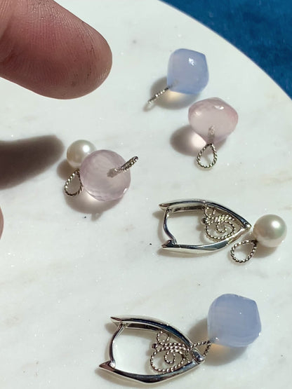Rose Quartz Onion Earring Dangles-940 Silver