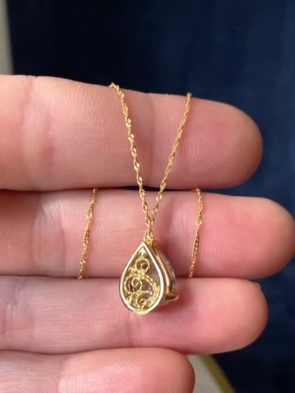 Aquamarine Teardrop Filigree Skylight Pendant 18k