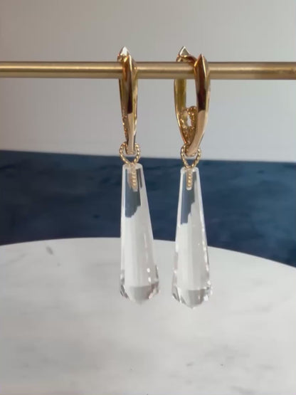 Quartz Crystal Cylinder Earring Dangles 18k