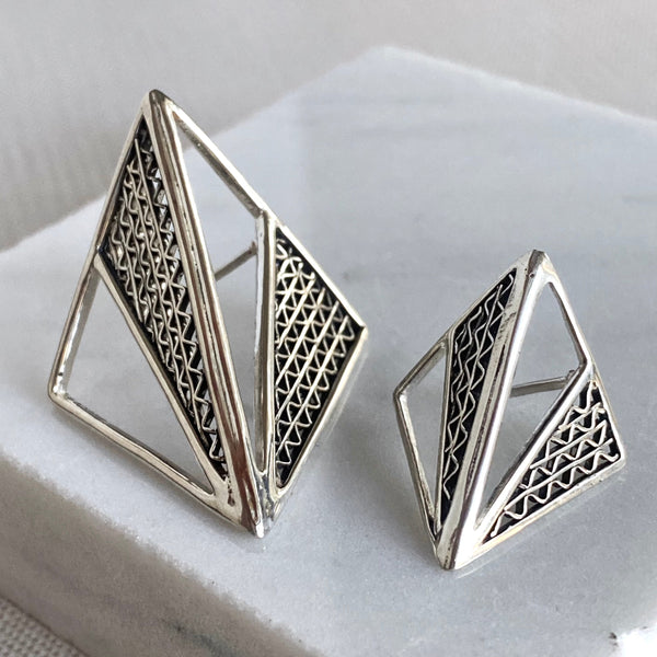 Zigzag Origami Statement Earrings w/ Zigzag Filigree, Sz Large